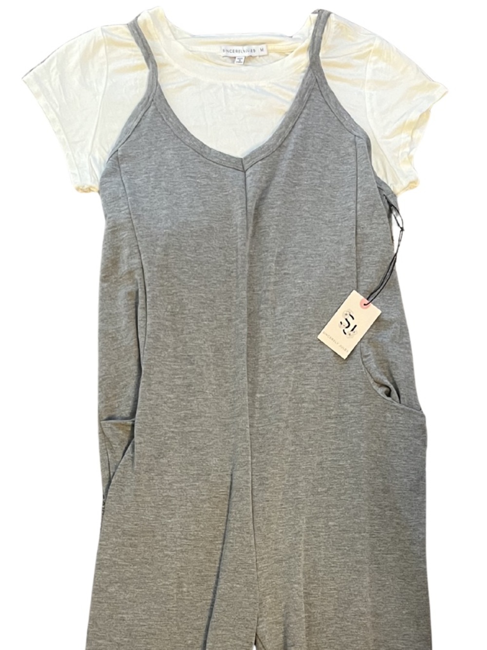NWT Sincerely Jules Gray Romper with Cream Lightweight Tee | Size M - Picture 3 of 12
